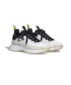 کفش لژدار شنل کرم مشکی سفید Chanel Velvet Calfskin & Mixed Fibers Sneaker Ivory Black White
