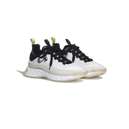 کفش لژدار شنل کرم مشکی سفید Chanel Velvet Calfskin & Mixed Fibers Sneaker Ivory Black White