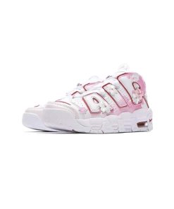 کتونی نایک ایر آپتمپو سفید صورتی گل دار Nike Air More Uptempo White Pink Cherry Blossoms