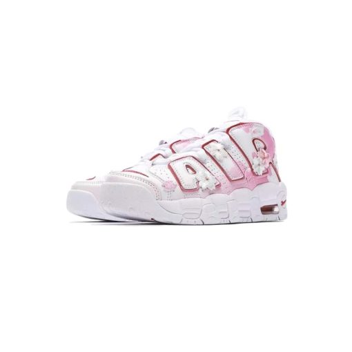 کتونی نایک ایر آپتمپو سفید صورتی گل دار Nike Air More Uptempo White Pink Cherry Blossoms
