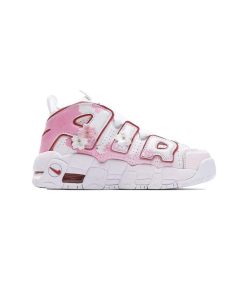 کتونی نایک ایر آپتمپو سفید صورتی گل دار Nike Air More Uptempo White Pink Cherry Blossoms