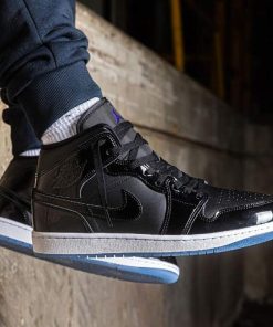 کفش نایک ایرجردن 1 ساق بلند مشکی ورنی Nike Air Jordan 1 Retro Mid Space Jam