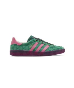 کفش آدیداس گزل گوچی سبز صورتی Adidas Gazelle Gucci Green GG Monogram