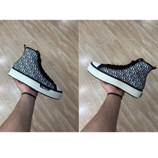 کفش امیری ساقدار مشکی سفید تمام لوگو Amiri Court High Allover Logo Black White