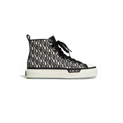 کفش امیری ساقدار مشکی سفید تمام لوگو Amiri Court High Allover Logo Black White