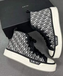 کفش امیری ساقدار مشکی سفید تمام لوگو Amiri Court High Allover Logo Black White