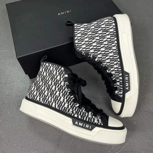 کفش امیری ساقدار مشکی سفید تمام لوگو Amiri Court High Allover Logo Black White