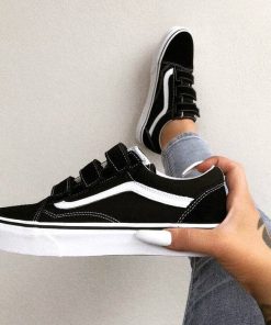 کفش ونس چسبی ساق کوتاه مشکی سفید Vans Old Skool V Black White