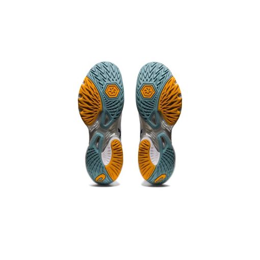 کتونی تخصصی والیبال اسیکس متارایز سفید آبی زرد Asics Metarise White Blue Yellow