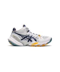 کتونی تخصصی والیبال اسیکس متارایز سفید آبی زرد Asics Metarise White Blue Yellow