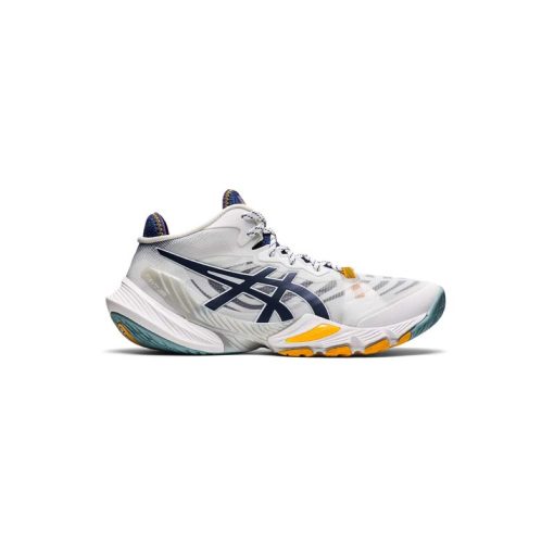 کتونی تخصصی والیبال اسیکس متارایز سفید آبی زرد Asics Metarise White Blue Yellow