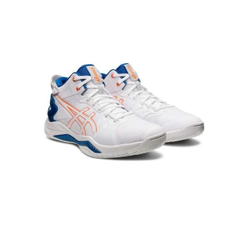 کتونی والیبال اسیکس ژل برست 26 سفید آبی نارنجی Asics Gel Burst 26 White Shocking Orange