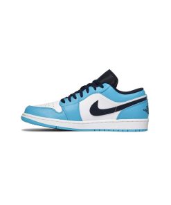 کتونی نایک ایرجردن 1 ساق کوتاه سفید آبی سورمه ای Nike Air Jordan 1 Low White Blue UNC