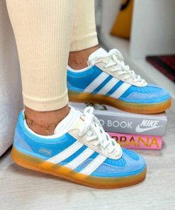 کتونى آدیداس گزل بدبانى ایندور آبی سفید Adidas x Bad Bunny Gazelle Indoor ‘San Juan