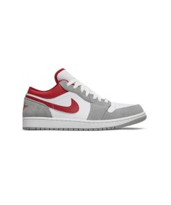 کتونی نایک ایرجردن 1 ساق کوتاه سفید کرم قرمز Nike Air Jordan 1 Low Light Smoke Grey Gym Red