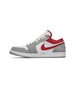 کتونی نایک ایرجردن 1 ساق کوتاه سفید کرم قرمز Nike Air Jordan 1 Low Light Smoke Grey Gym Red