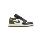 کتونی نایک ایرجردن 1 ساق کوتاه مشکی سفید زیتونی Nike Air Jordan 1 Low Black Toe Medium Olive