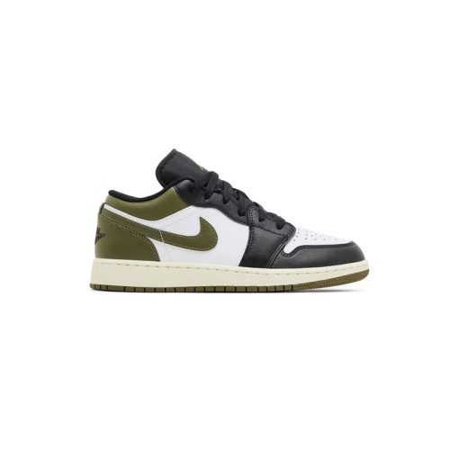 کتونی نایک ایرجردن 1 ساق کوتاه مشکی سفید زیتونی Nike Air Jordan 1 Low Black Toe Medium Olive