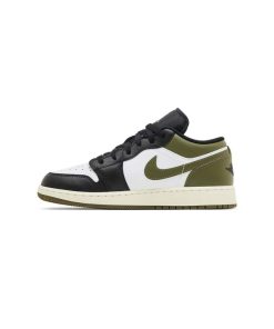 کتونی نایک ایرجردن 1 ساق کوتاه مشکی سفید زیتونی Nike Air Jordan 1 Low Black Toe Medium Olive