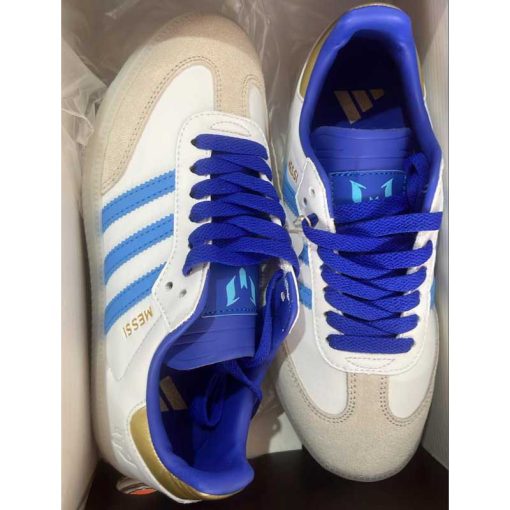 کتونى آدیداس سامبا سفید آبی لیونل مسی Adidas Samba Indoor Lionel Messi