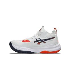 کتونی تخصصی والیبال اسیکس متارایز 2 سفید آبی نارنجی Asics Metarise 2 White Indigo Fog