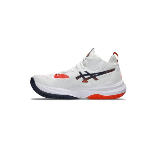 کتونی تخصصی والیبال اسیکس متارایز 2 سفید آبی نارنجی Asics Metarise 2 White Indigo Fog