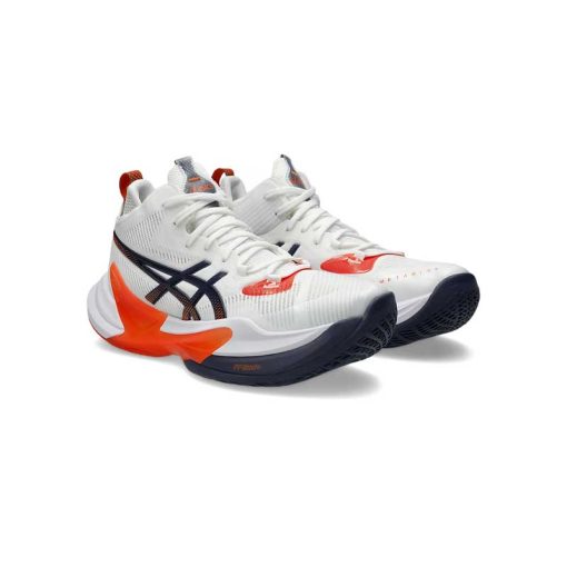 کتونی تخصصی والیبال اسیکس متارایز 2 سفید آبی نارنجی Asics Metarise 2 White Indigo Fog