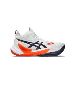 کتونی تخصصی والیبال اسیکس متارایز 2 سفید آبی نارنجی Asics Metarise 2 White Indigo Fog