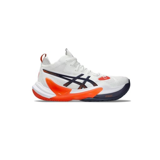 کتونی تخصصی والیبال اسیکس متارایز 2 سفید آبی نارنجی Asics Metarise 2 White Indigo Fog