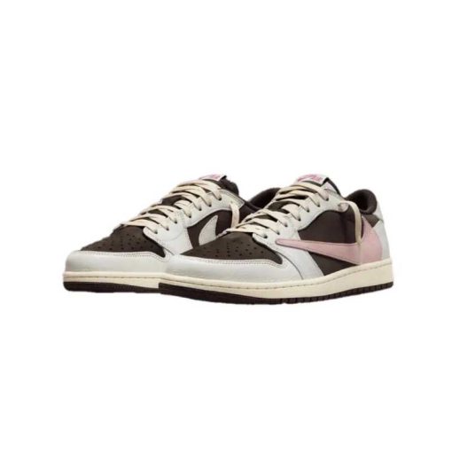 نایک ایرجردن 1 تراویس اسکات کرم قهوه ای صورتی Nike Air Jordan 1 Low Travis Scott Beige Brown Pink