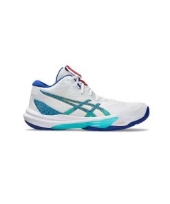 کفش والیبال اسیکس اسکای الیت 3 سفید فیروزه ای Asics Sky Elite 3 White Asics Blue